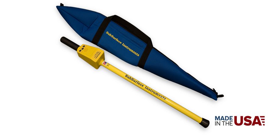 SubSurface Instruments, ML-1 (Magnetic Locator) Product - Blue Soft Unit Carrying Case next to Product, Made in the USA